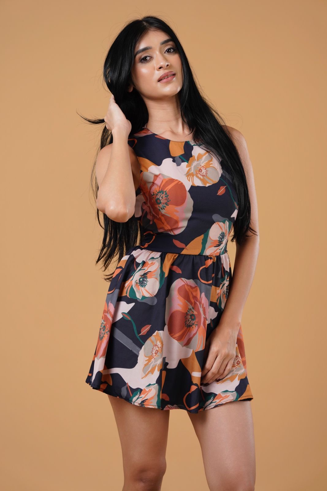 Mani Floral Backless Skater Mini Dress