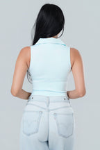 Ribbed Collared Button Down Tank