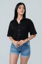 Textured Short Sleeve Cropped Shirt