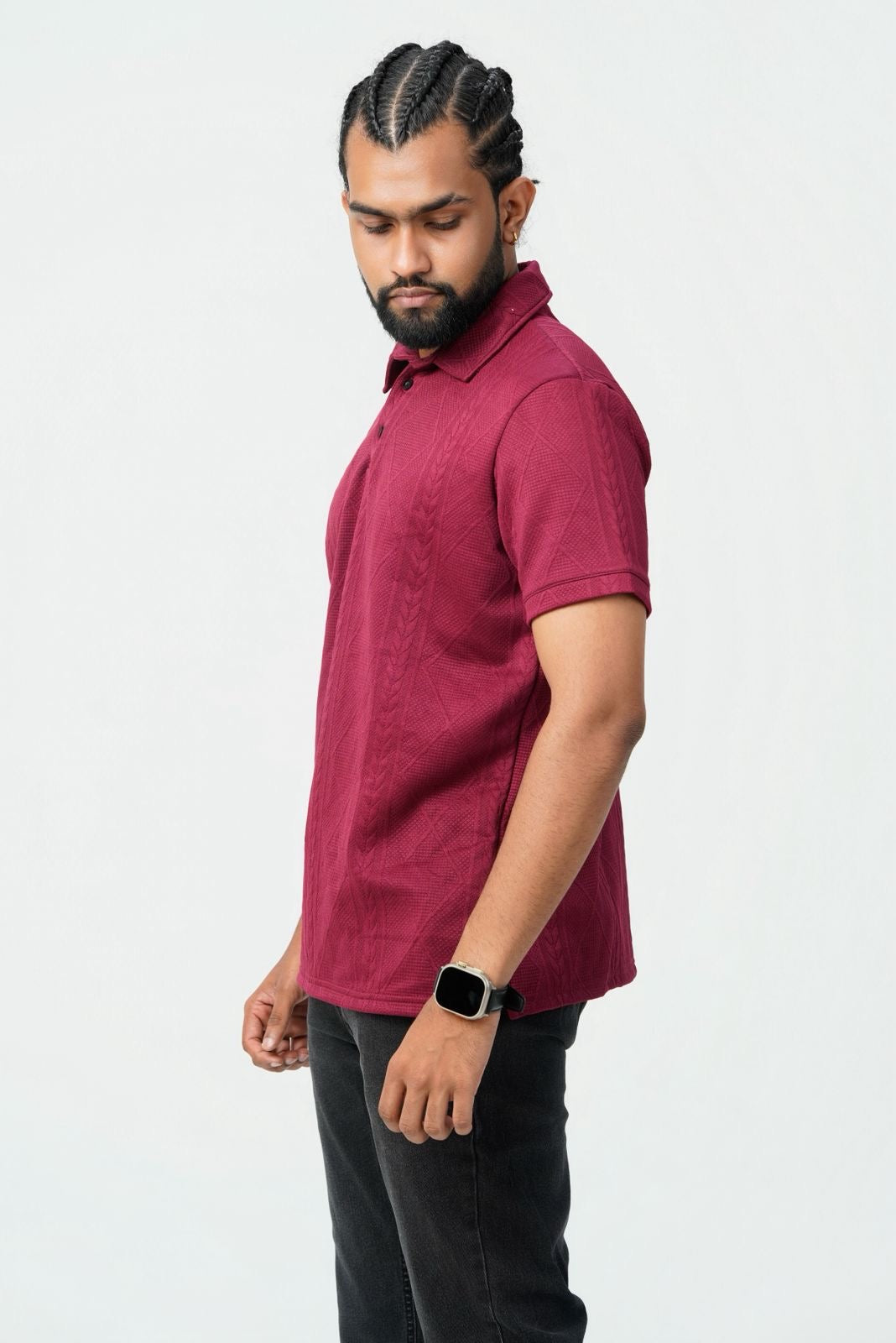 Textured Cable-Knit Polo