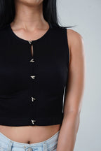 Metallic Clasp Ribbed Top