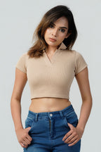 Sculpt V-Neck Ribbed Crop Top