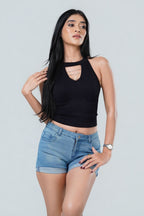 Rhinestone Chain Halter Crop Top