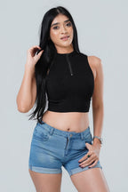 Siena Seamless High-Neck Quarter-Zip Crop