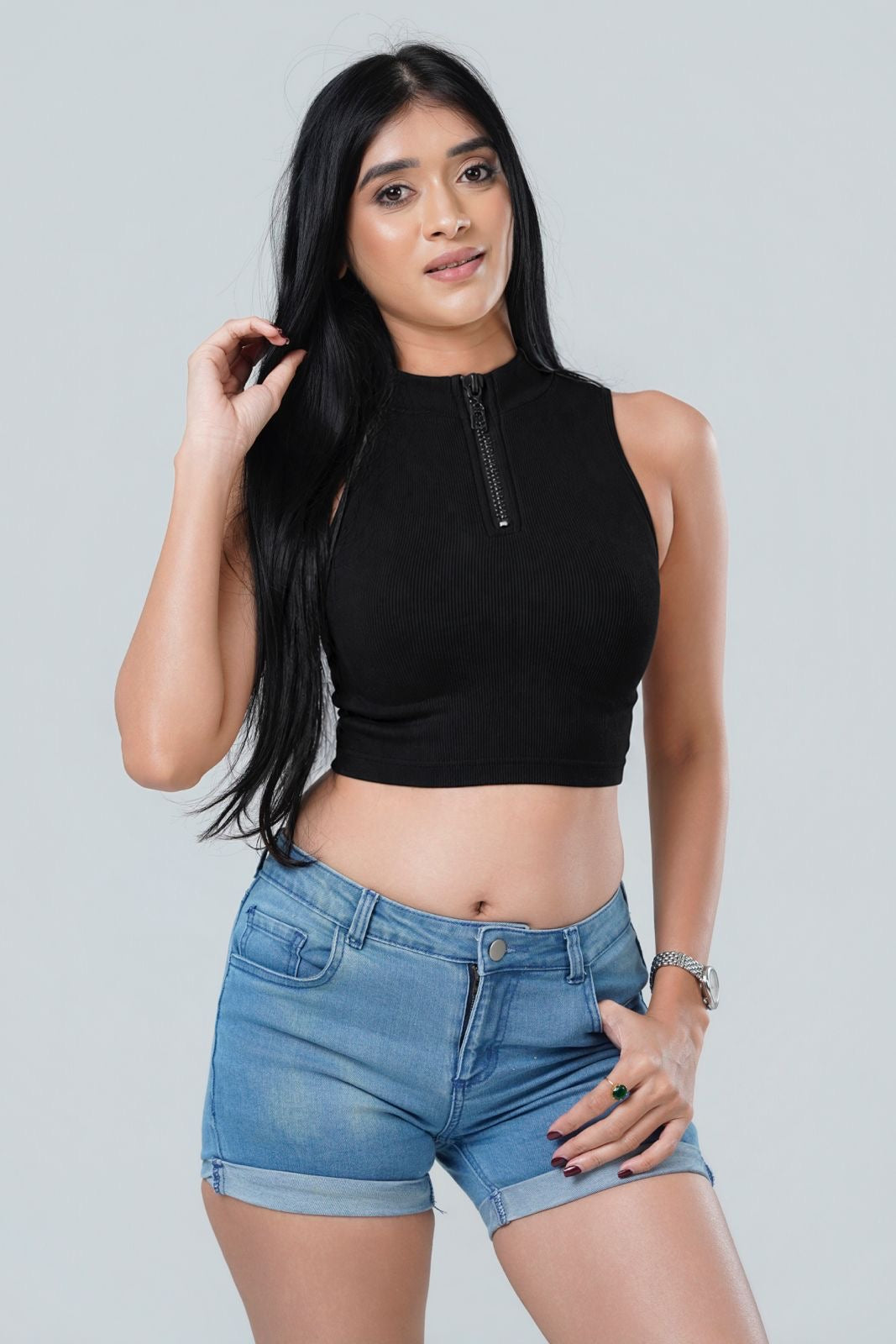 Siena Seamless High-Neck Quarter-Zip Crop
