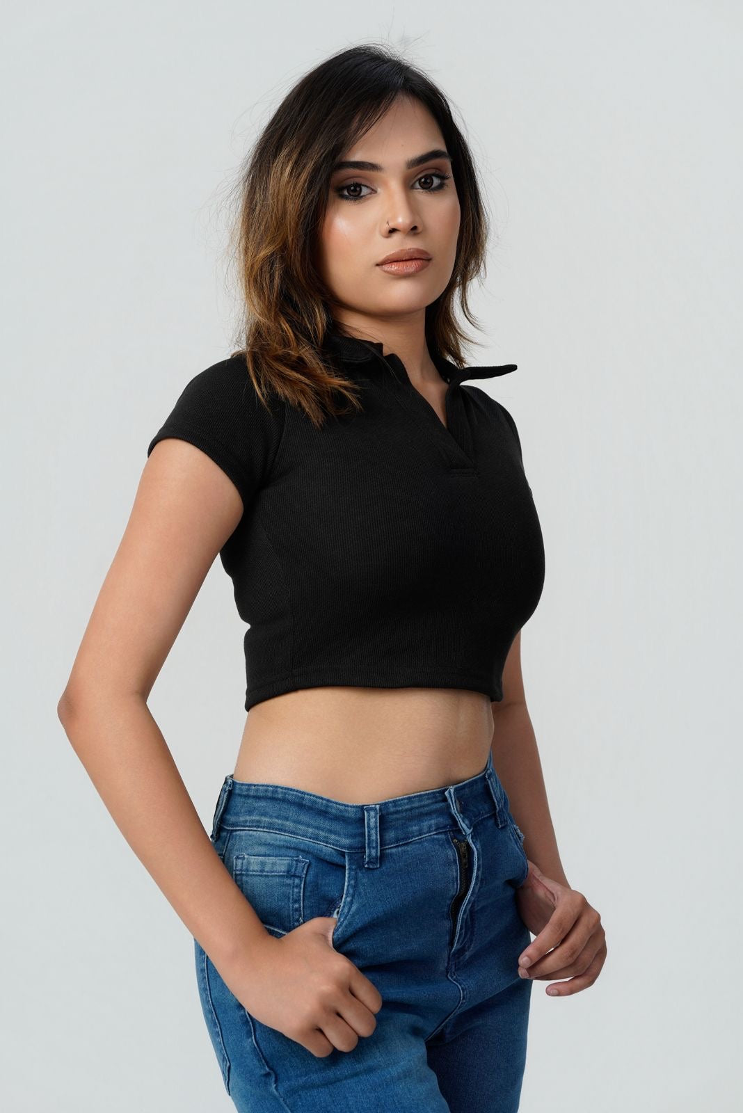 Sculpt V-Neck Ribbed Crop Top