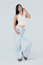 Ribbed Collared Button Down Tank
