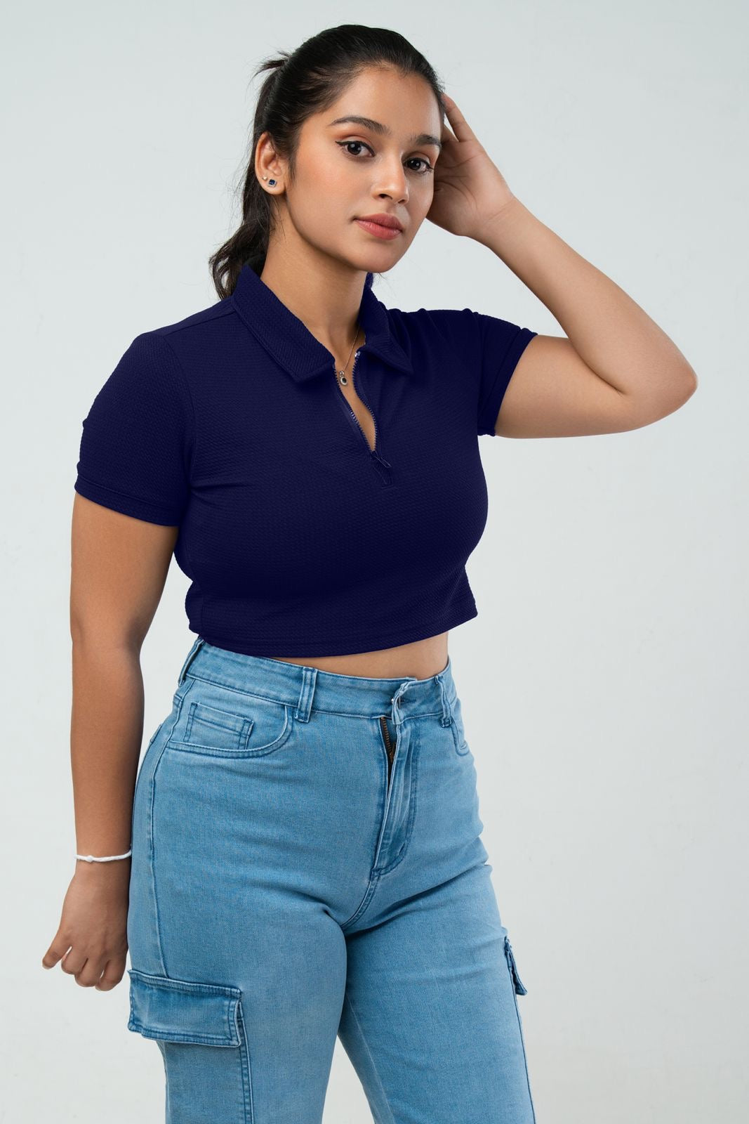 Inspired Zip Up Polo Crop Top
