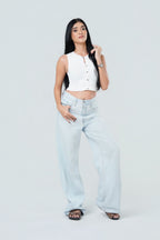 Metallic Clasp Ribbed Top