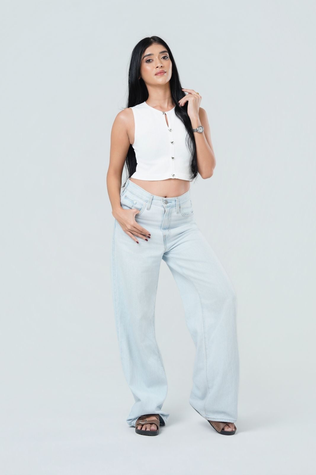 Metallic Clasp Ribbed Top
