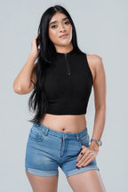 Siena Seamless High-Neck Quarter-Zip Crop