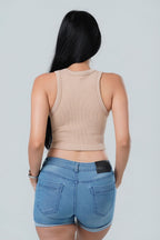 Maya Seamless Zip-Front Ribbed Crop Top