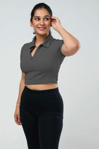 Inspired Zip Up Polo Crop Top