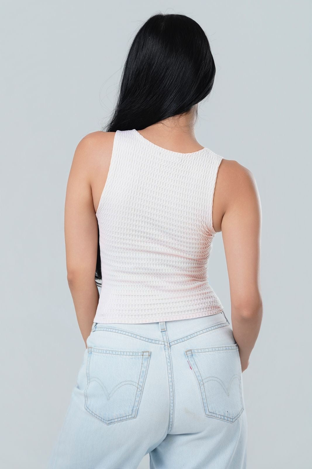 V-Neck Textured Button-Front Tank