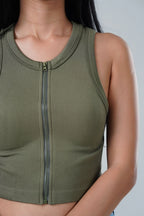 Maya Seamless Zip-Front Ribbed Crop Top