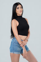 High Neck Ribbed Crop Top