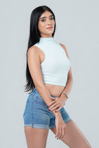 High Neck Ribbed Crop Top