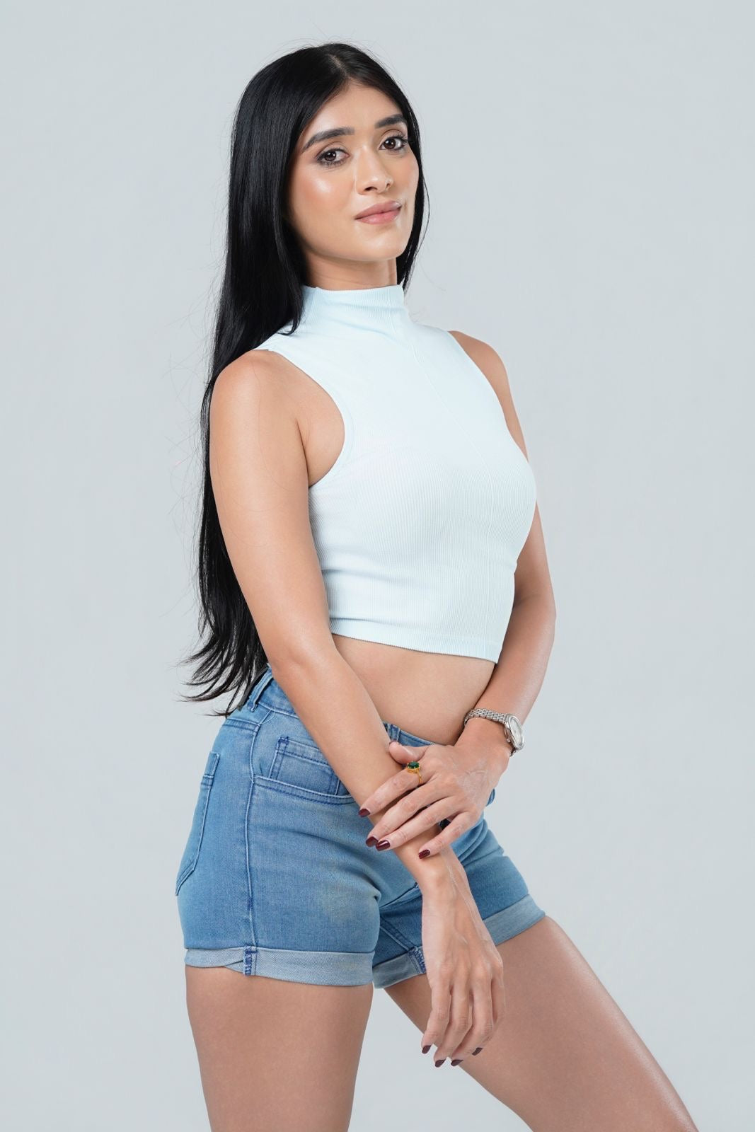 High Neck Ribbed Crop Top