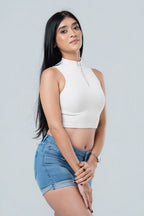 Siena Seamless High-Neck Quarter-Zip Crop