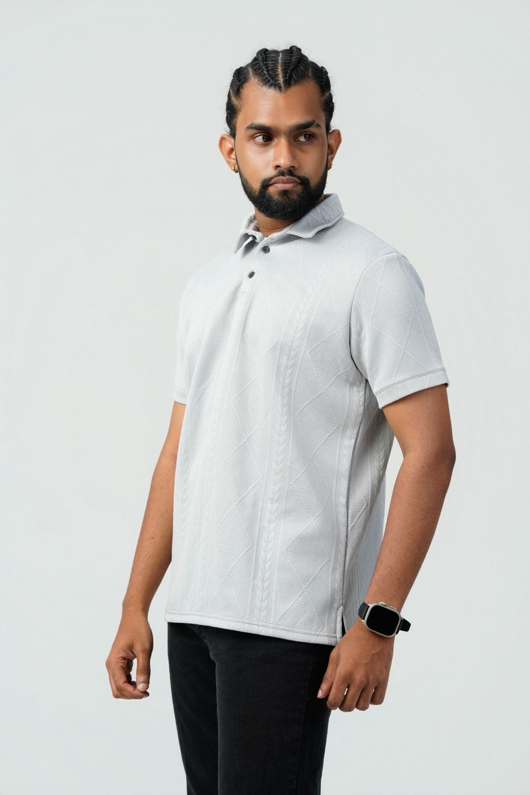 Textured Cable-Knit Polo
