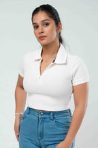 Inspired Zip Up Polo Crop Top
