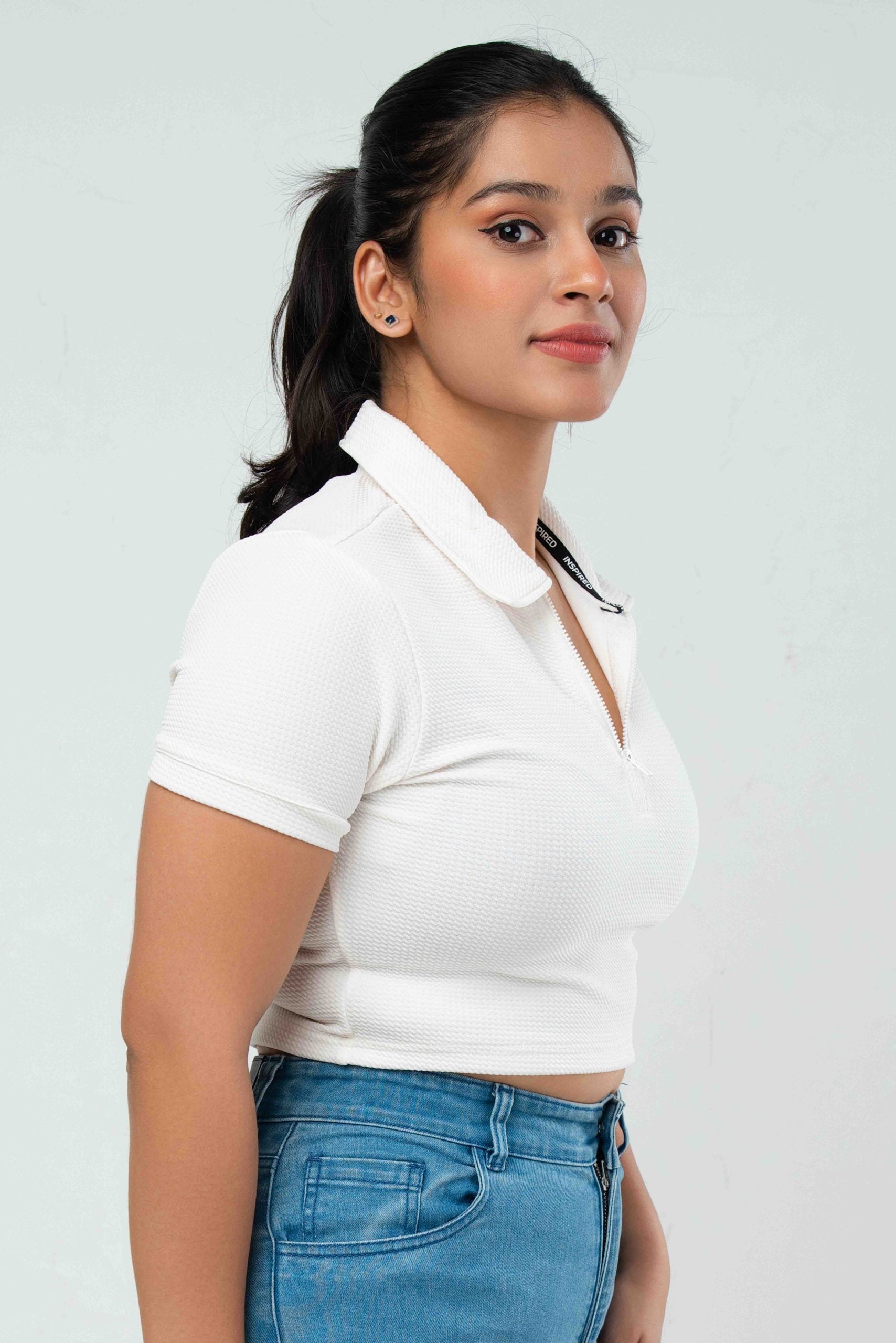 Inspired Zip Up Polo Crop Top