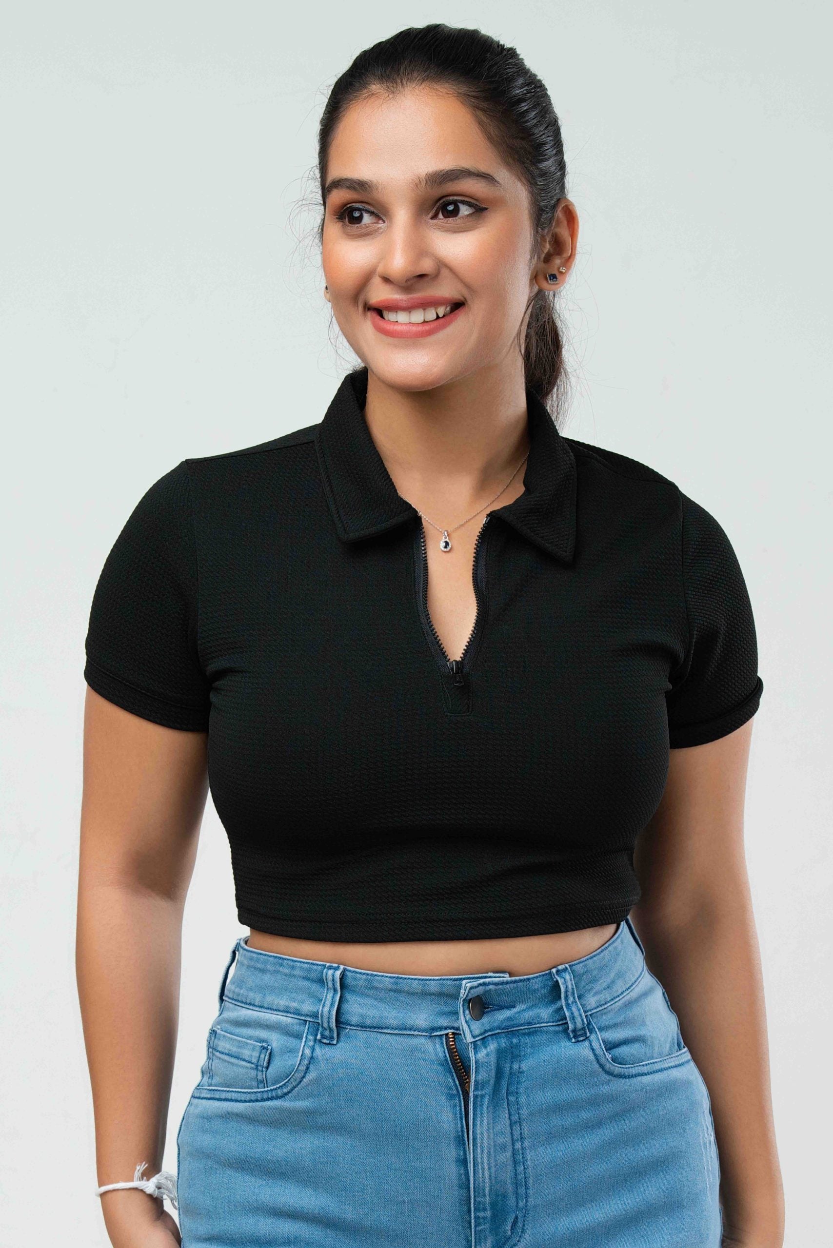 Inspired Zip Up Polo Crop Top