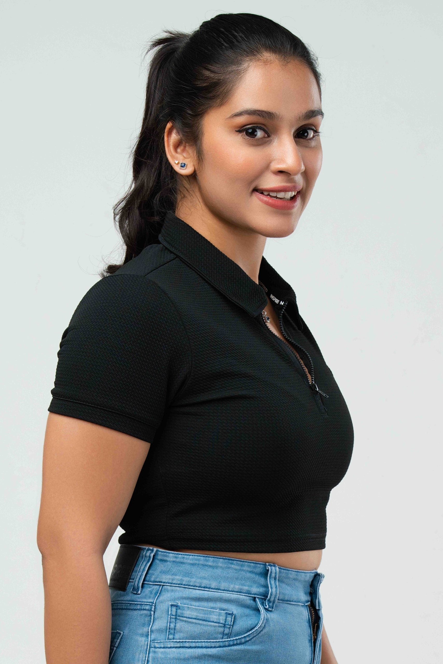 Inspired Zip Up Polo Crop Top