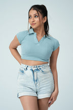 Girls Collar Crop Top