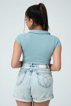 Girls Collar Crop Top