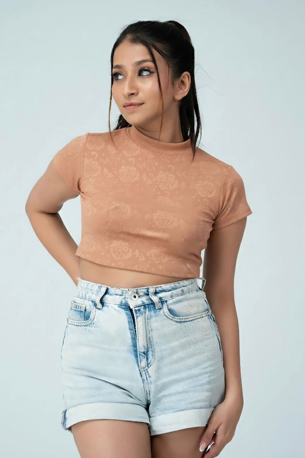 Rose Emboss Crop Tee