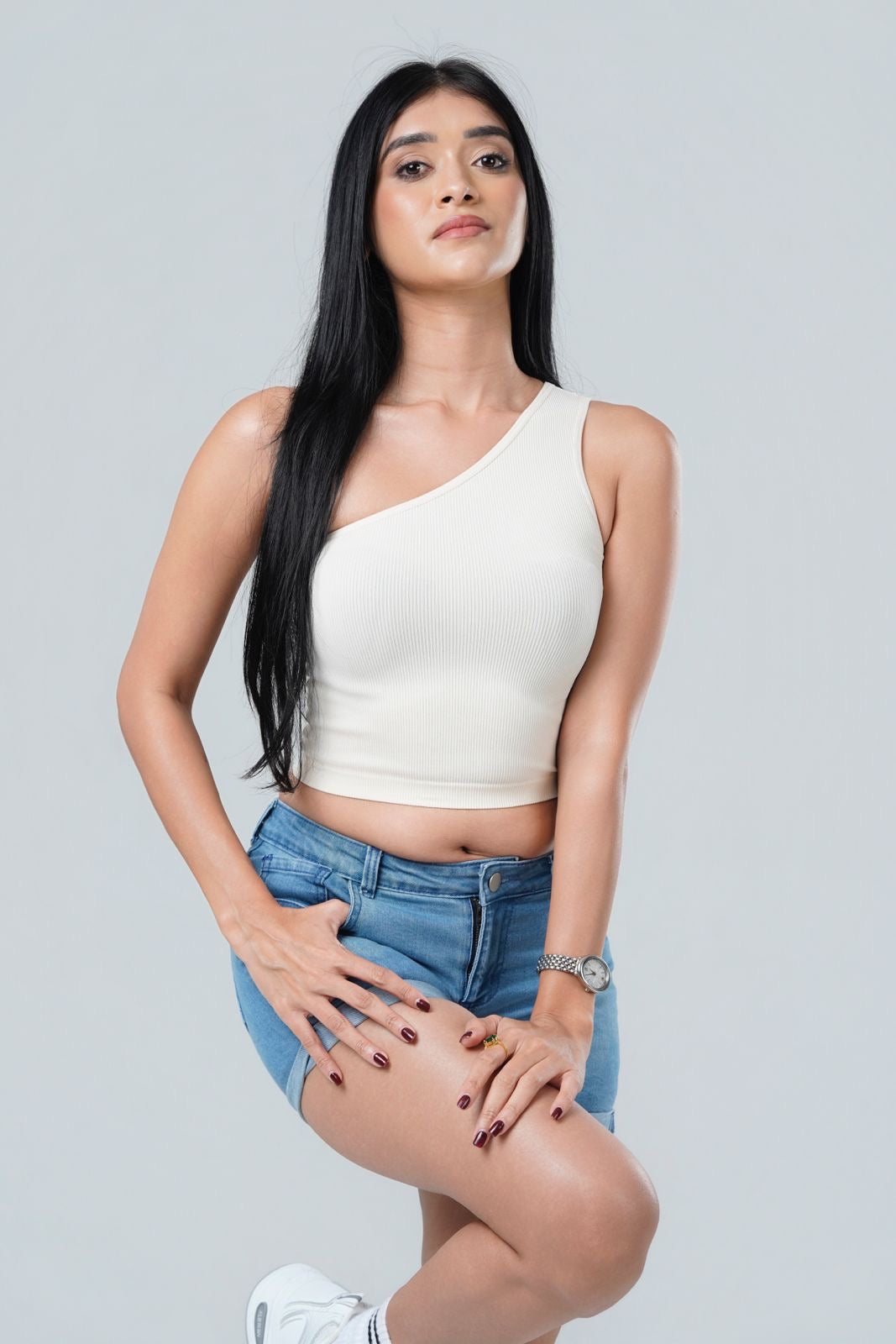 Aura Seamless One-Shoulder Ribbed Crop