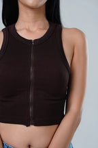 Maya Seamless Zip-Front Ribbed Crop Top