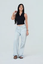 Ribbed Collared Button Down Tank