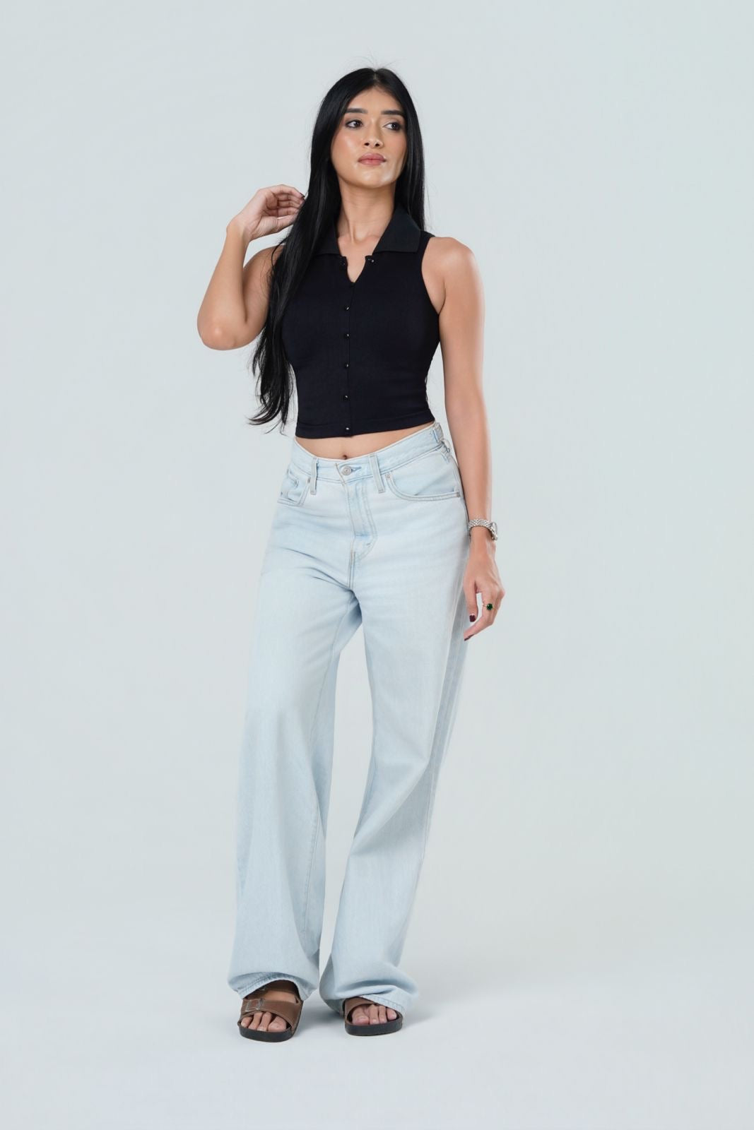 Ribbed Collared Button Down Tank