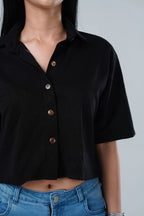 Textured Short Sleeve Cropped Shirt