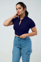 Inspired Zip Up Polo Crop Top