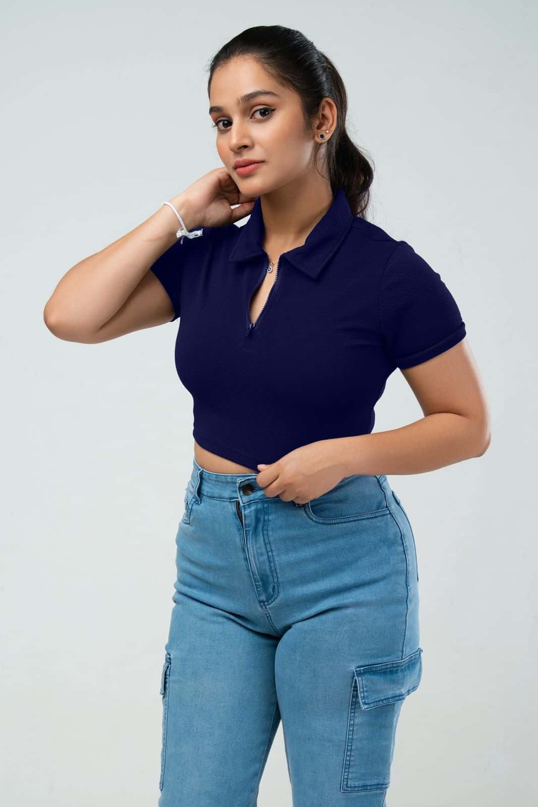 Inspired Zip Up Polo Crop Top