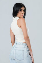 Ribbed Collared Button Down Tank