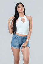 Rhinestone Chain Halter Crop Top
