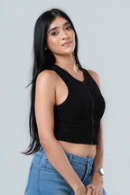 Maya Seamless Zip-Front Ribbed Crop Top