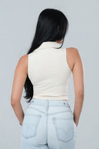Ribbed Collared Button Down Tank