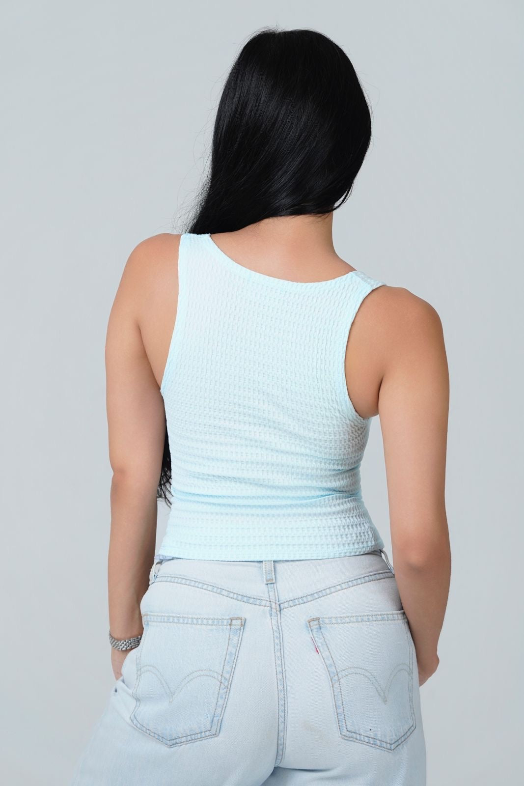 V-Neck Textured Button-Front Tank