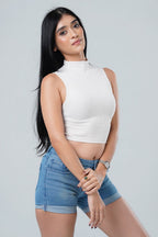 High Neck Ribbed Crop Top