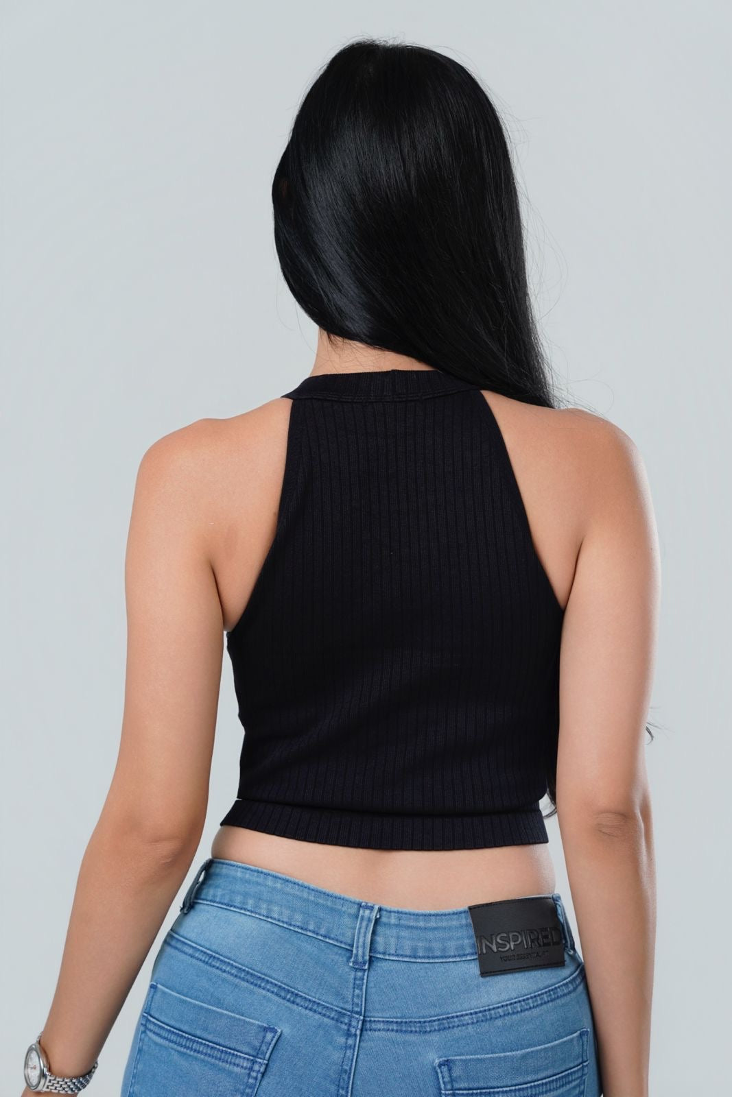 Rhinestone Chain Halter Crop Top