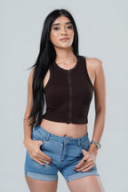 Maya Seamless Zip-Front Ribbed Crop Top
