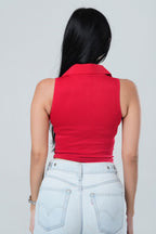 Ribbed Collared Button Down Tank