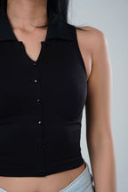 Ribbed Collared Button Down Tank