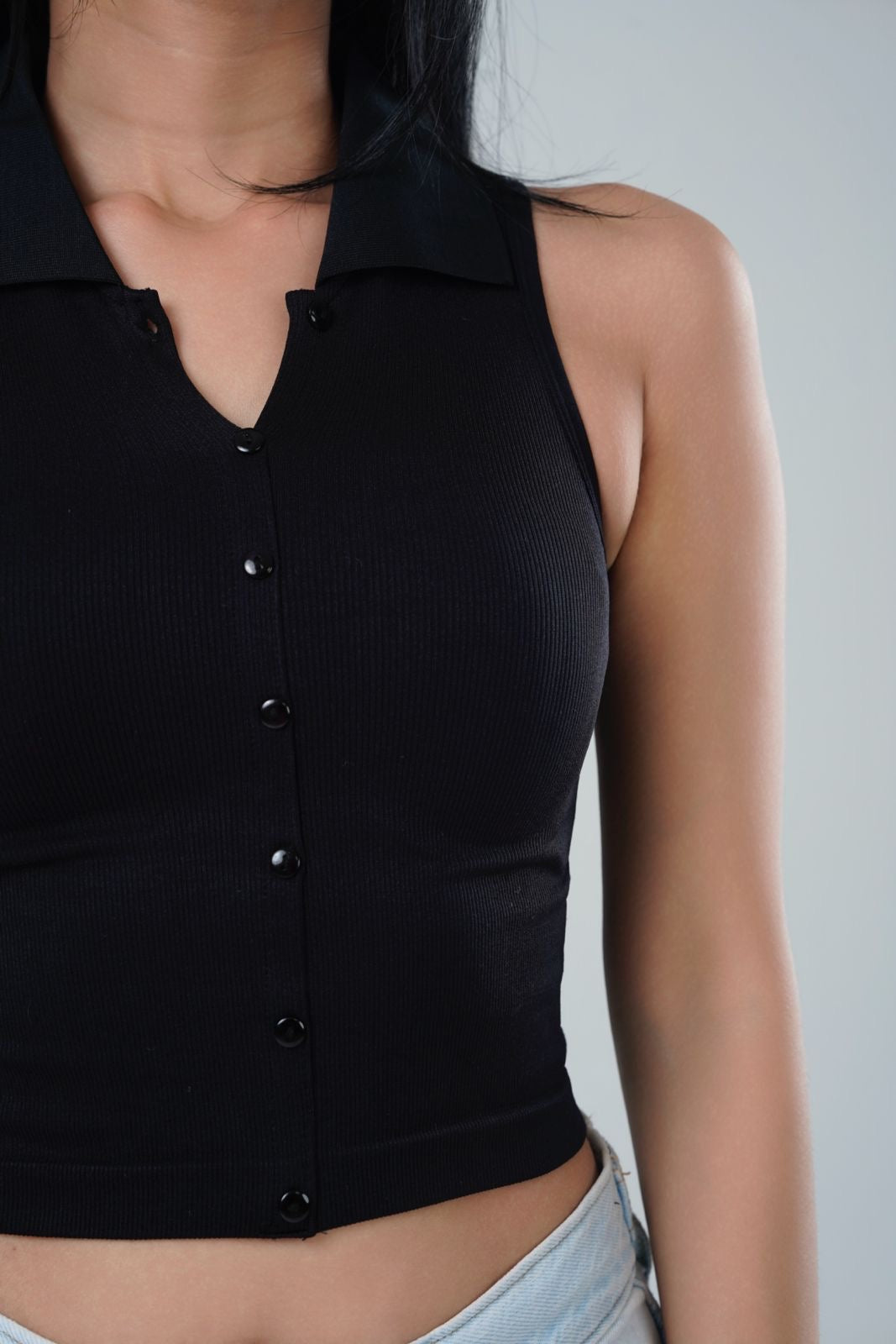 Ribbed Collared Button Down Tank