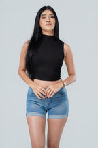 High Neck Ribbed Crop Top
